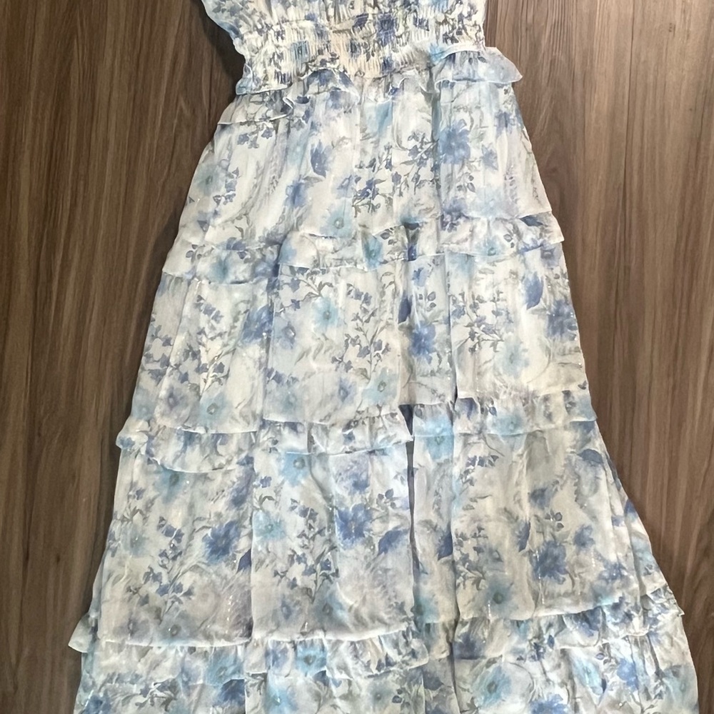 Altar'd State Blue and White Floral Tiered Sundress